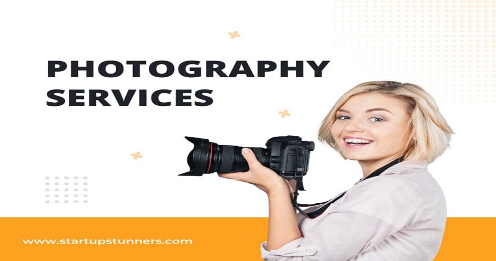 a young girl with a camers in hand giving photography services